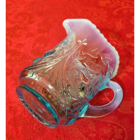 L.G.Wright Ice Blue Opalescent (Wreathed) Cherries Cream and Sugar Set - Picture 7 of 8